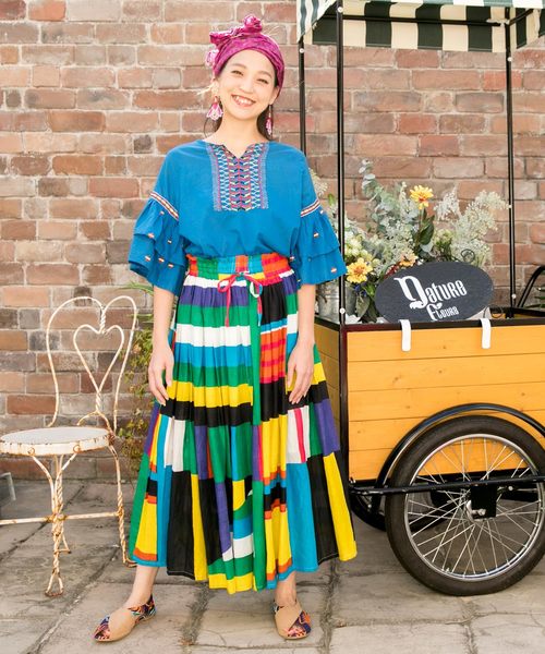 チャイハネ（チャイハネ）の「【チャイハネ】レトロカラーブロックロングスカート（スカート・レディース・グレー/レッド/イエロー・FREE）」の15枚目の写真