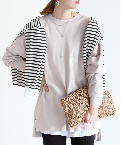 reca（レカ）の「ゆるシルエットテールカットコットンカットソー（Tシャツ/カットソー・レディース・ホワイト/ブラック/杢グレー/ベージュ・ONE SIZE）」の4枚目の写真