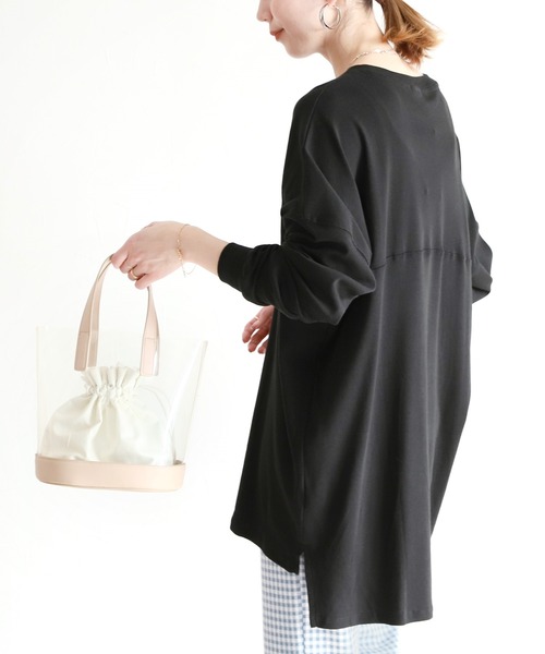 reca（レカ）の「ゆるシルエットテールカットコットンカットソー（Tシャツ/カットソー・レディース・ホワイト/ブラック/杢グレー/ベージュ・ONE SIZE）」の2枚目の写真