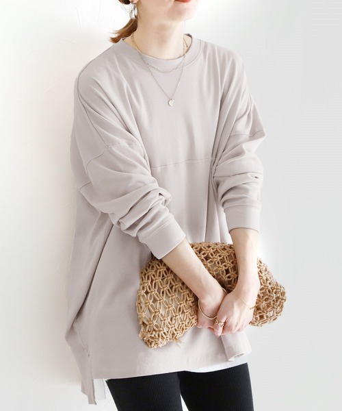 reca（レカ）の「ゆるシルエットテールカットコットンカットソー（Tシャツ/カットソー・レディース・ホワイト/ブラック/杢グレー/ベージュ・ONE SIZE）」の13枚目の写真