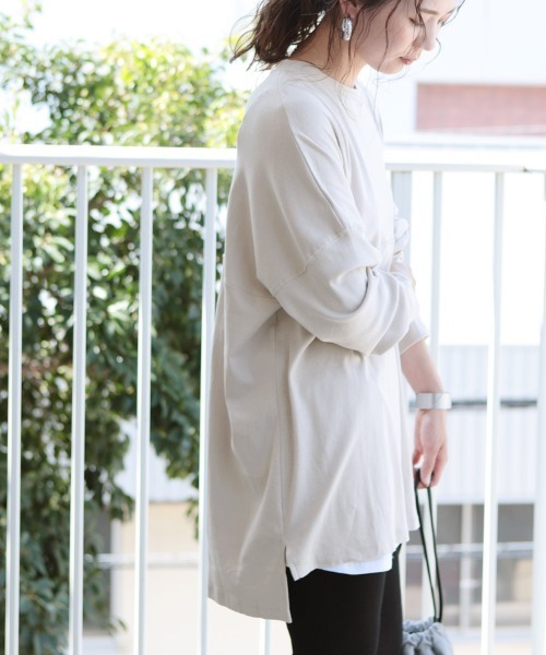 reca（レカ）の「ゆるシルエットテールカットコットンカットソー（Tシャツ/カットソー・レディース・ホワイト/ブラック/杢グレー/ベージュ・ONE SIZE）」の7枚目の写真