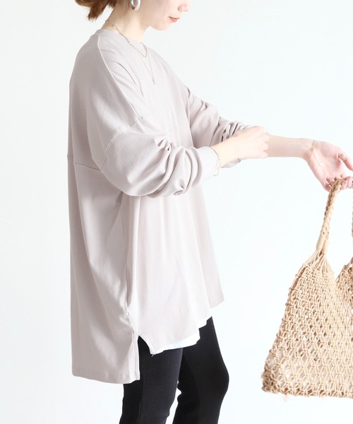 reca（レカ）の「ゆるシルエットテールカットコットンカットソー（Tシャツ/カットソー・レディース・ホワイト/ブラック/杢グレー/ベージュ・ONE SIZE）」の15枚目の写真