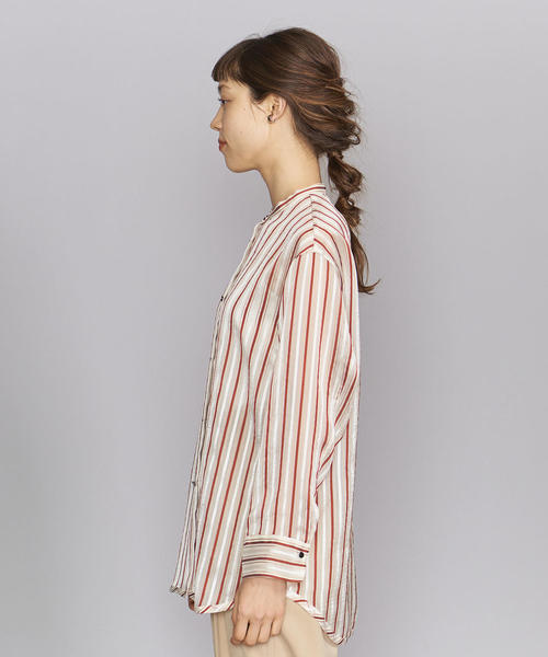 BEAUTY&YOUTH UNITED ARROWS（ビューティーアンドユースユナイテッドアローズ）の「BY シアーストライプバンドカラーシャツ ◆（シャツ/ブラウス・レディース・パープル/レッド・MEDIUM/SMALL）」の12枚目の写真