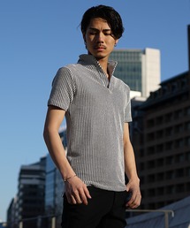 【JOKER】半袖&7分袖イタリアンカラーポロシャツ メンズ シアサッカー素材 セットアップ ホワイト ストライプシャツ 春服