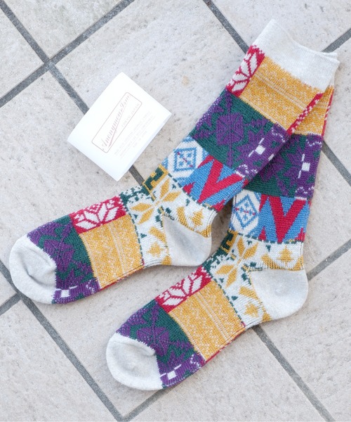 ANONYMOUSISM（アノニマスイズム）の「【AnonymousIsm】マルチパターンJQ/クルー丈ソックス（ソックス/靴下・メンズ・レッド/ダークグリーン/ナチュラル/ネイビー/オートミール/モスグリーン・25cm～27cm/MENS/WOMENS/23cm～25cm/23㎝～25㎝）」の3枚目の写真