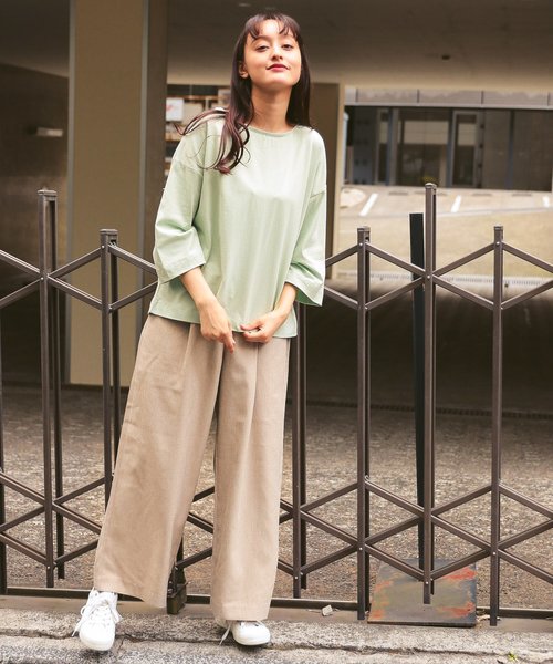 niko and...（ニコアンド）の「コーマＣ裾ノットビッグプルオーバー（Tシャツ/カットソー・レディース・オフホワイト/ライトグリーン/ブラック・MEDIUM/LARGE）」の5枚目の写真