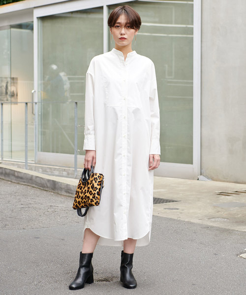 Un Dix Cors アンディコール の バンドカラーロングシャツ ワンピース Wear