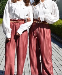 無地&チェック柄ボウタイブラウス
