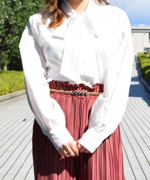 PairPair（ペアペア）の「無地＆チェック柄ボウタイブラウス（シャツ/ブラウス・レディース・ベージュ/オフホワイト/ホワイト系その他/ライトベージュ・FREE）」の8枚目の写真