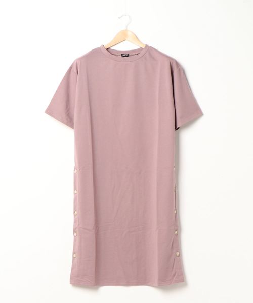 STYLEBLOCK（スタイルブロック）の「サイドボタンスリット5分袖スウェットワンピース（ワンピース・レディース・ブラック/サンドベージュ/グリーン/パープル/ベージュ・M）」の5枚目の写真