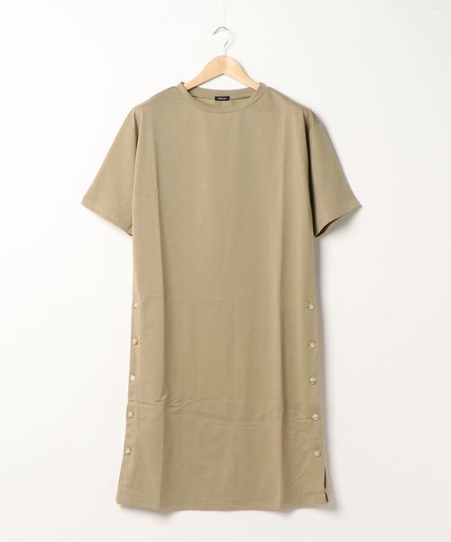 STYLEBLOCK（スタイルブロック）の「サイドボタンスリット5分袖スウェットワンピース（ワンピース・レディース・ブラック/サンドベージュ/グリーン/パープル/ベージュ・M）」の9枚目の写真