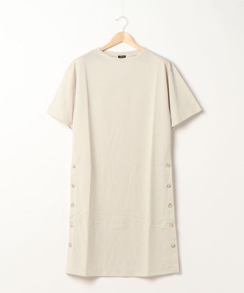 STYLEBLOCK（スタイルブロック）の「サイドボタンスリット5分袖スウェットワンピース（ワンピース・レディース・ブラック/サンドベージュ/グリーン/パープル/ベージュ・M）」の8枚目の写真