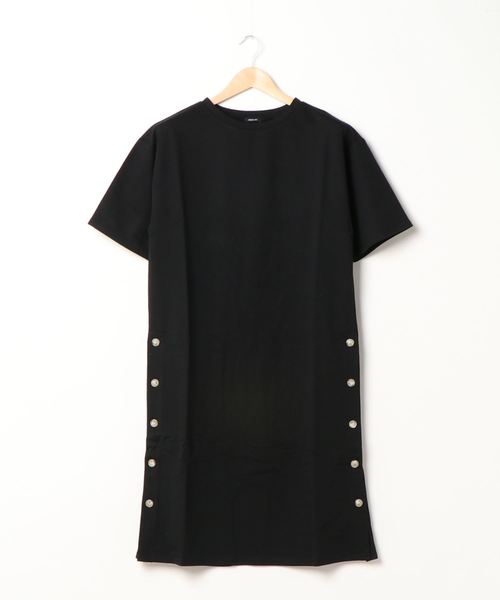 STYLEBLOCK（スタイルブロック）の「サイドボタンスリット5分袖スウェットワンピース（ワンピース・レディース・ブラック/サンドベージュ/グリーン/パープル/ベージュ・M）」の7枚目の写真