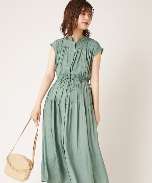 natural couture（ナチュラルクチュール）の「シアーストライプティアードワンピース（ワンピース・レディース・ブラック/ベージュ/グリーン/レンガ・FREE）」の3枚目の写真