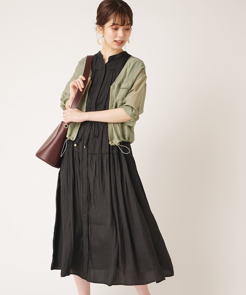 natural couture（ナチュラルクチュール）の「シアーストライプティアードワンピース（ワンピース・レディース・ブラック/ベージュ/グリーン/レンガ・FREE）」の2枚目の写真