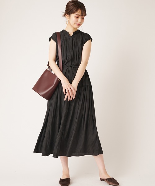 natural couture（ナチュラルクチュール）の「シアーストライプティアードワンピース（ワンピース・レディース・ブラック/ベージュ/グリーン/レンガ・FREE）」の8枚目の写真