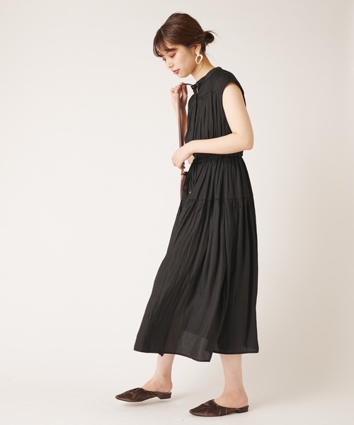 natural couture（ナチュラルクチュール）の「シアーストライプティアードワンピース（ワンピース・レディース・ブラック/ベージュ/グリーン/レンガ・FREE）」の7枚目の写真