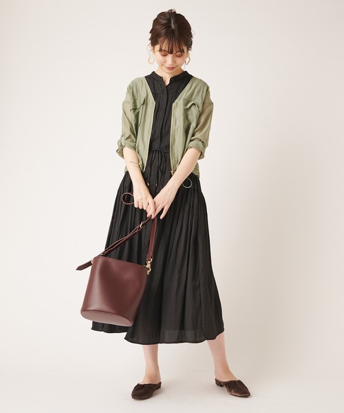 natural couture（ナチュラルクチュール）の「シアーストライプティアードワンピース（ワンピース・レディース・ブラック/ベージュ/グリーン/レンガ・FREE）」の5枚目の写真