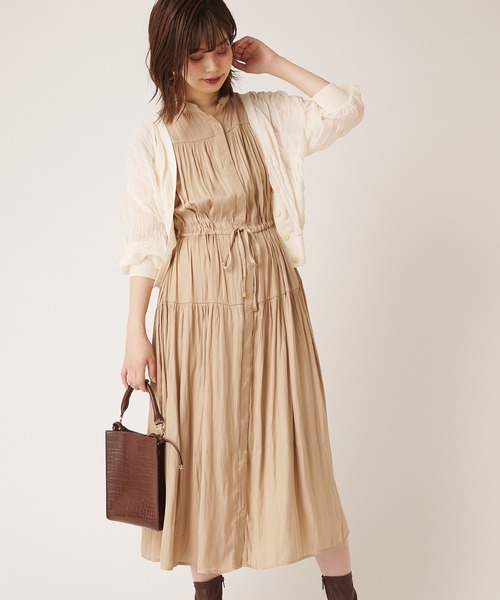 natural couture（ナチュラルクチュール）の「シアーストライプティアードワンピース（ワンピース・レディース・ブラック/ベージュ/グリーン/レンガ・FREE）」の9枚目の写真