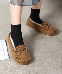Shoes in Closet | 《16.0cm～3Lサイズ展開》 リボン ふわもこモカシン 7646(モカシン/デッキシューズ)