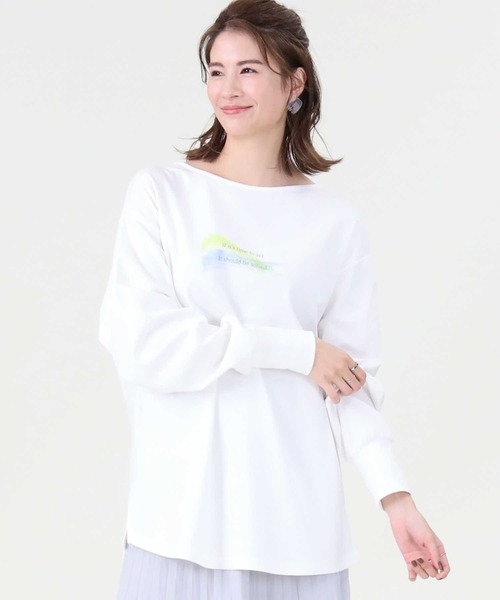 HONEYSUCKLE ROSE(ハニーサックルローズ)の「【HONEYSUCKLE ROSE】スリットプリントロンT(Tシャツ/カットソー・レディース・ブルー/ライム/オフホワイト/ホワイト/ベージュ/ピンク・M/L)」の9枚目の写真