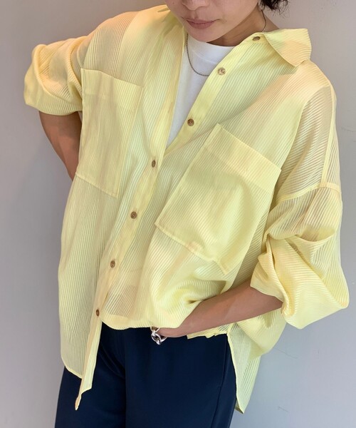 JET（ジェット）の「◆【ウォッシャブル】シアーストライプシャツ（シャツ/ブラウス・レディース・ホワイト系3/ネイビー系2/ライトイエロー系3・04）」の14枚目の写真