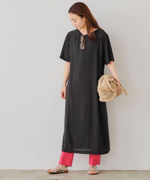 green label relaxing（グリーンレーベルリラクシング）の「FFC シアー ワンピース ＆ カップ キャミ セット（ワンピース・レディース・ライトグレー/ブラック/オリーブ・FREE）」の8枚目の写真