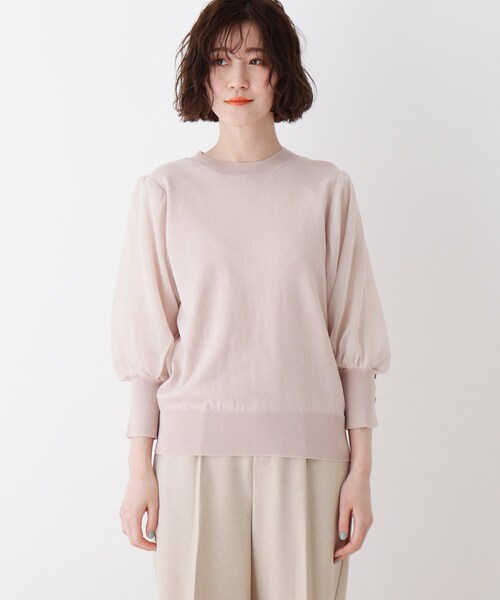 DRESKIP（ドレスキップ）の「◆シアーボリュームスリーブニット（ニット/セーター・レディース・ライトベージュ/ベビーピンク/レモンイエロー/ブラック・04/02/03）」の5枚目の写真