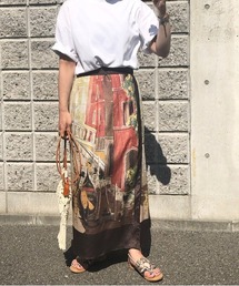 パネルプリントラップスカート