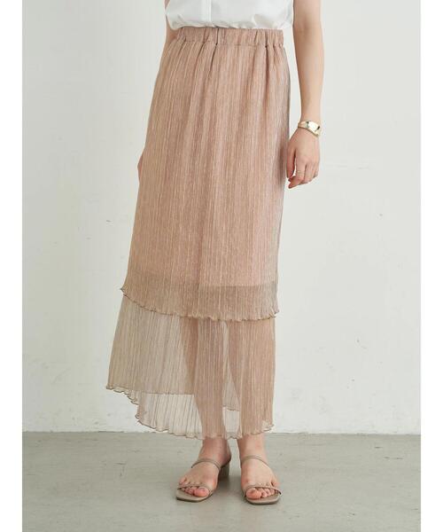 earth music&ecology（アースミュージックアンドエコロジー）の「ティアードラメプリーツチュールスカート ＊（スカート・レディース・ブラック/シルバー/ピンク・FREE）」の6枚目の写真