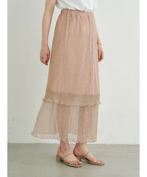 earth music&ecology（アースミュージックアンドエコロジー）の「ティアードラメプリーツチュールスカート ＊（スカート・レディース・ブラック/シルバー/ピンク・FREE）」の8枚目の写真