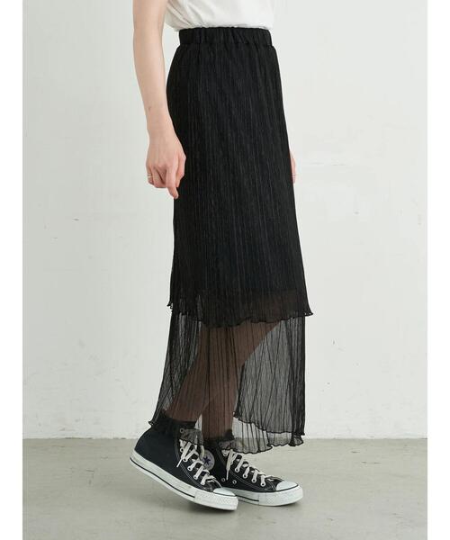 earth music&ecology（アースミュージックアンドエコロジー）の「ティアードラメプリーツチュールスカート ＊（スカート・レディース・ブラック/シルバー/ピンク・FREE）」の18枚目の写真