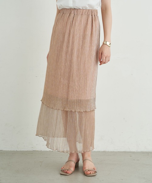 earth music&ecology（アースミュージックアンドエコロジー）の「ティアードラメプリーツチュールスカート ＊（スカート・レディース・ブラック/シルバー/ピンク・FREE）」の3枚目の写真