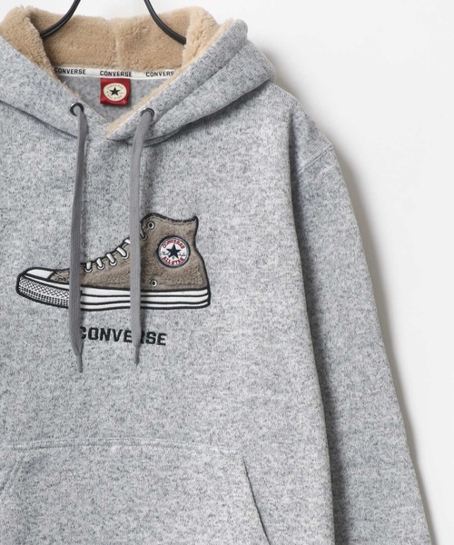 CONVERSE(コンバース)の「CONVERSE/コンバース ニットフリース ワンポイント シューズ ロゴ 刺繍 スウェット パーカー(パーカー・メンズ・チャコールグレー/ベージュ/グレー/モカ/ベージュ系その他/ブルーグリーン・LL/M/L)」の3枚目の写真