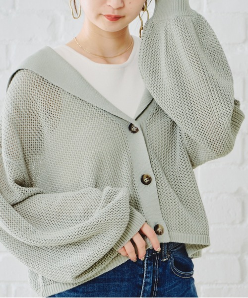acro(アクロ)の「セーラーカラーメッシュニットカーディガン/AC1124(カーディガン/ボレロ・レディース・ベージュ/ブラウン/グリーン・フリ-)」の3枚目の写真