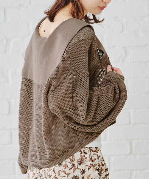 acro(アクロ)の「セーラーカラーメッシュニットカーディガン/AC1124(カーディガン/ボレロ・レディース・ベージュ/ブラウン/グリーン・フリ-)」の4枚目の写真