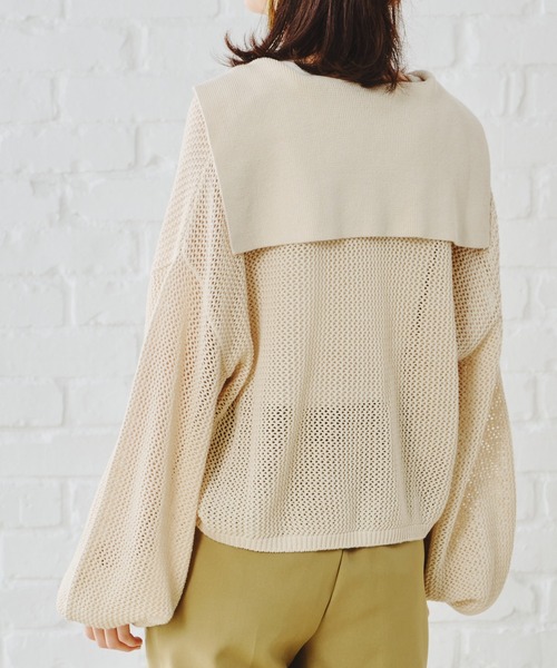 acro(アクロ)の「セーラーカラーメッシュニットカーディガン/AC1124(カーディガン/ボレロ・レディース・ベージュ/ブラウン/グリーン・フリ-)」の7枚目の写真