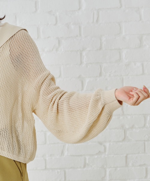 acro(アクロ)の「セーラーカラーメッシュニットカーディガン/AC1124(カーディガン/ボレロ・レディース・ベージュ/ブラウン/グリーン・フリ-)」の12枚目の写真