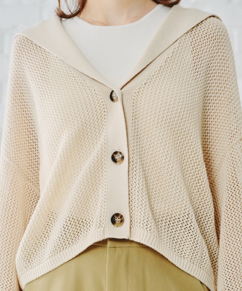 acro(アクロ)の「セーラーカラーメッシュニットカーディガン/AC1124(カーディガン/ボレロ・レディース・ベージュ/ブラウン/グリーン・フリ-)」の10枚目の写真
