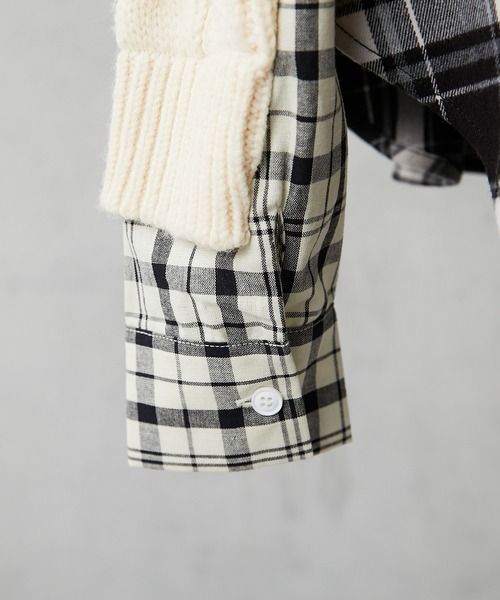 ear PAPILLONNER(イアパピヨネ)の「【SUM1 STYLE(スミ スタイル)】チェックシャツコンビニット(ニット/セーター・レディース・ホワイト/ネイビー・FREE)」の12枚目の写真