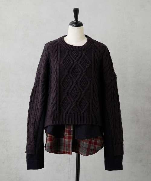 ear PAPILLONNER(イアパピヨネ)の「【SUM1 STYLE(スミ スタイル)】チェックシャツコンビニット(ニット/セーター・レディース・ホワイト/ネイビー・FREE)」の18枚目の写真