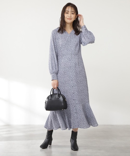 N.（N. Natural Beauty Basic）（エヌエヌナチュラルビューティーベーシック）の「【S Size Line】◆バイカラー小花プリントマキシワンピース（ワンピース・レディース・ブラック系その他/グレー系その他・SMALL/MEDIUM）」の8枚目の写真