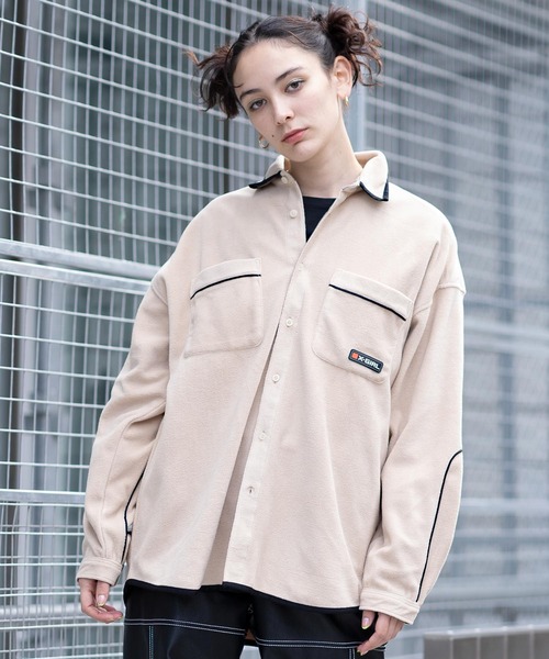 X-girl(エックスガール)の「FLEECE SHIRT(シャツ/ブラウス・レディース・ブラック/グリーン/ベージュ/オレンジ・M/S)」の3枚目の写真
