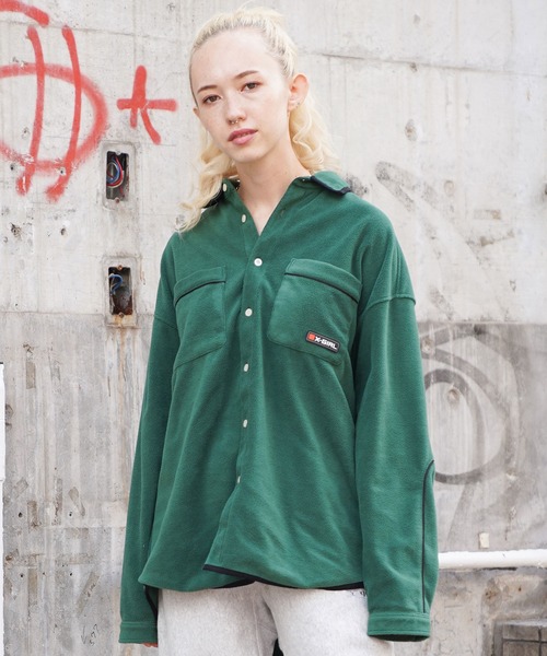 X-girl(エックスガール)の「FLEECE SHIRT(シャツ/ブラウス・レディース・ブラック/グリーン/ベージュ/オレンジ・M/S)」の4枚目の写真