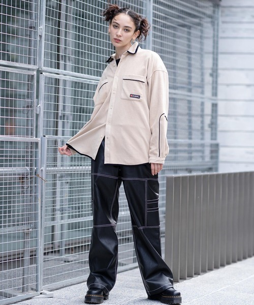 X-girl(エックスガール)の「FLEECE SHIRT(シャツ/ブラウス・レディース・ブラック/グリーン/ベージュ/オレンジ・M/S)」の22枚目の写真