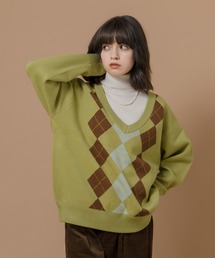 MUHET | アーガイルVネックニット(ニット/セーター)