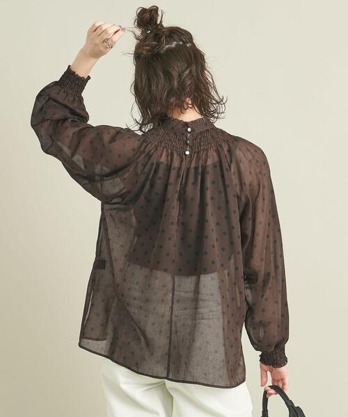 近年.極美品☆ビューティー＆ユース 洗える ドットボリュームハイネックブラウス BEAUTY&YOUTH UNITED ARROWS（ビューティーアンドユース