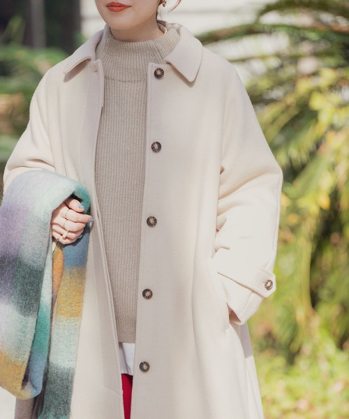 ITEMS URBANRESEARCH（アイテムズ アーバンリサーチ）の「ウールミックスステンカラーコート（ステンカラーコート・レディース・チェック/ライトブラウン/ベージュ・FREE）」の4枚目の写真