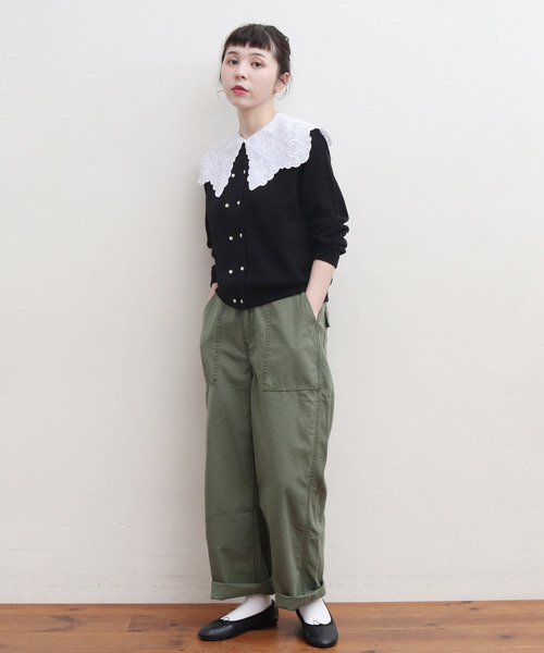 My Fav. CHILD WOMAN(マイファブチャイルドウーマン)の「綿ツイル 製品硫化染めファティーグパンツ(カーゴパンツ・レディース・カーキ・38/36)」の3枚目の写真