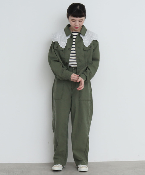 My Fav. CHILD WOMAN(マイファブチャイルドウーマン)の「綿ツイル 製品硫化染めファティーグパンツ(カーゴパンツ・レディース・カーキ・38/36)」の4枚目の写真